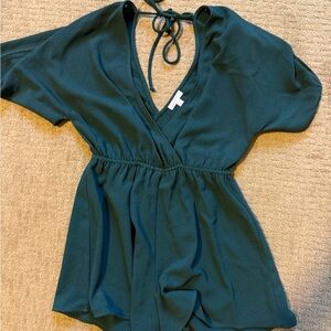 Dark green romper with tie neck